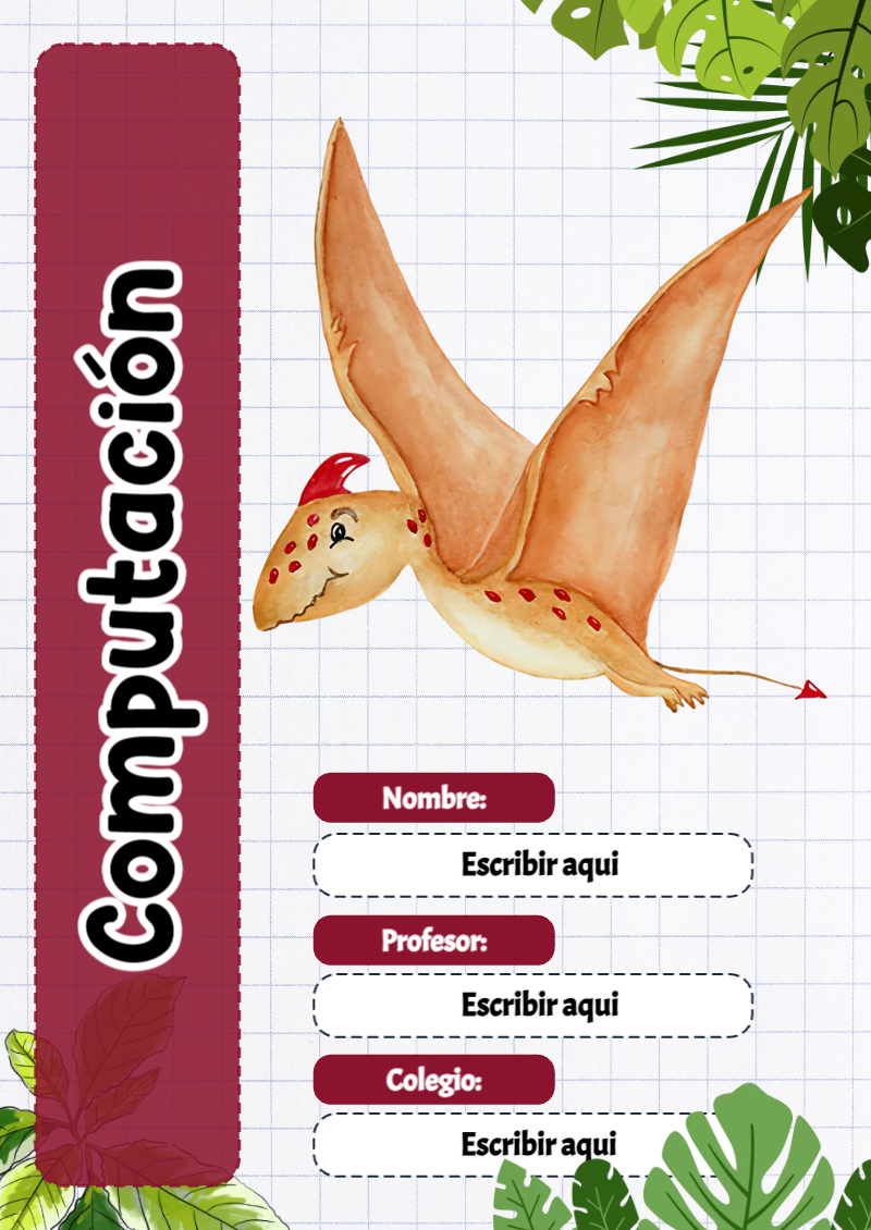 Portada de Dinosaurio de Computación para cuaderno para primaria - creación especial de Mini Canva