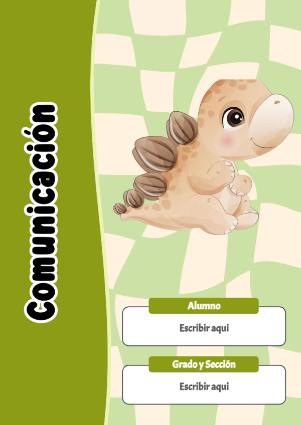 Portada de Dinosaurio de Comunicación para cuaderno escolar creativa - tendencia educativa 2026