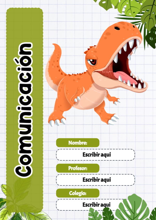 Portada de Dinosaurio de Comunicación para cuaderno en formato A4 - ideal para el nuevo año escolar