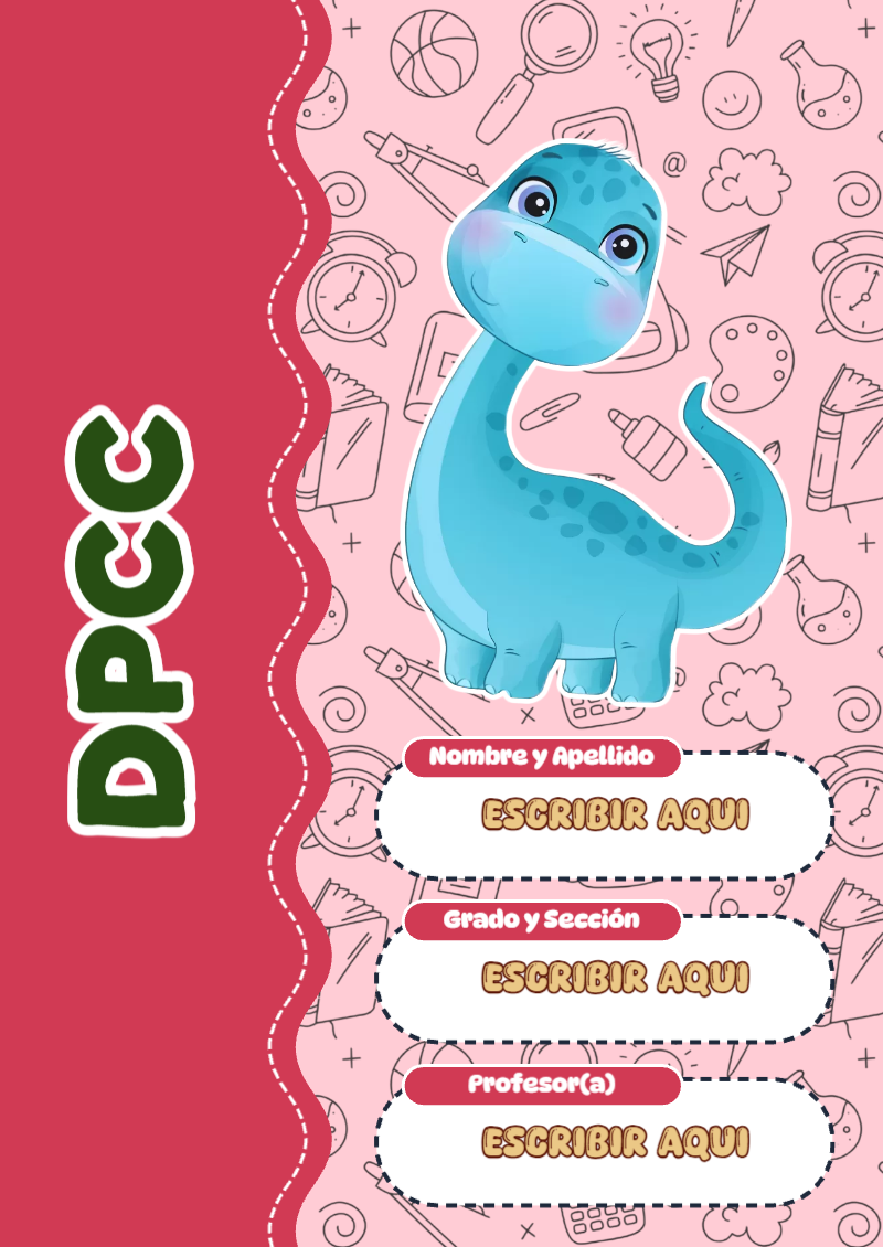 Portada de Dinosaurio de DPCC para cuaderno lista para imprimir en A4 - para personalizar tus materias