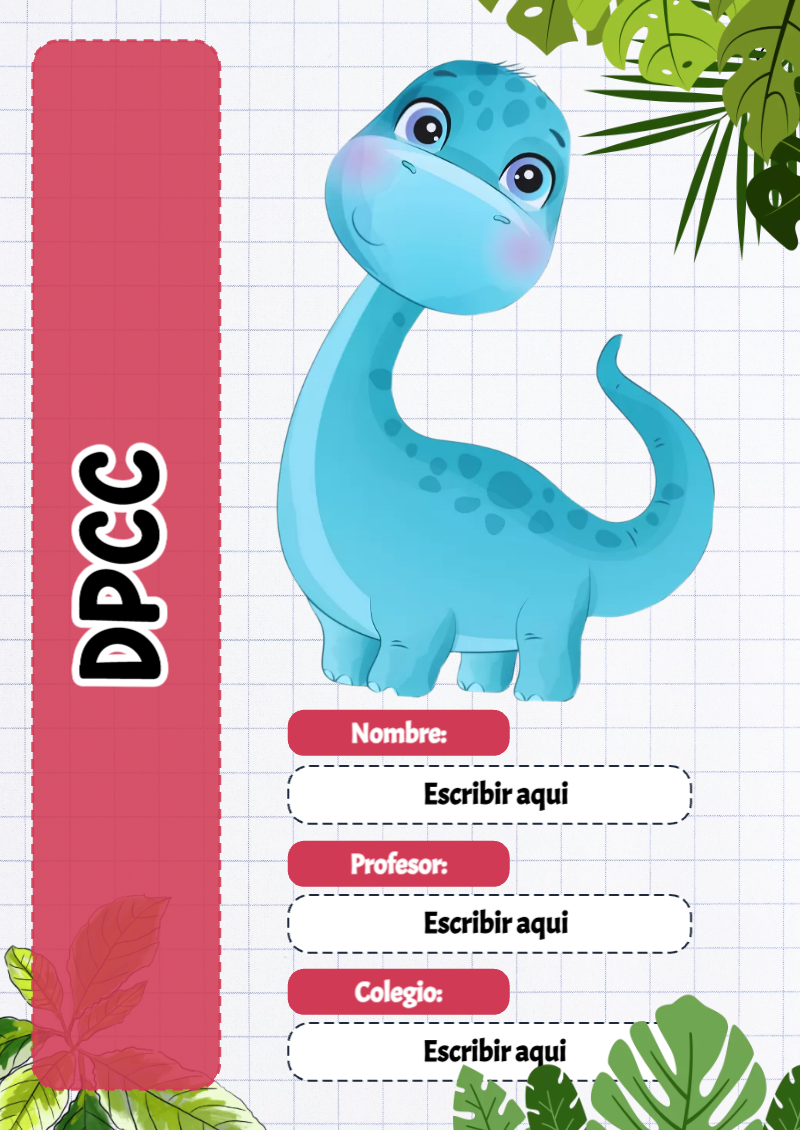 Portada de Dinosaurio de DPCC para cuaderno para niños de primaria - diseño escolar moderno