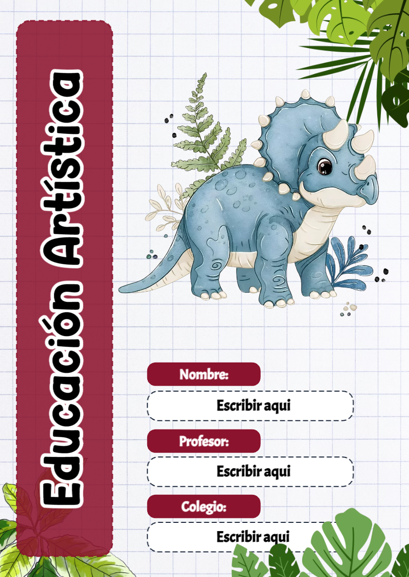 Portada de Dinosaurio de Educación Artística Editable para Imprimir Gratis