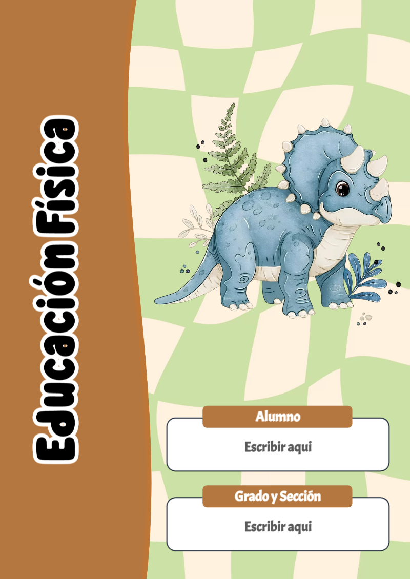Portada de Dinosaurio de Educación Física Editable para Imprimir Gratis