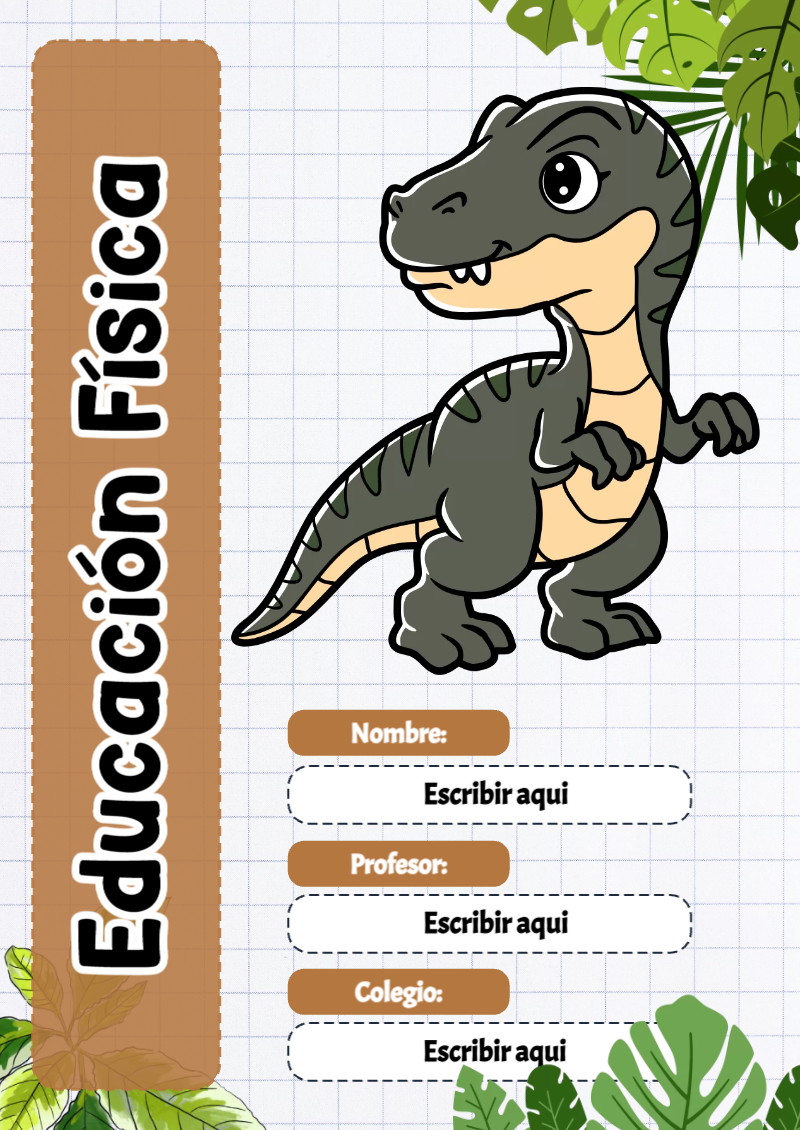 Portada de Dinosaurio de Educación Física Editable para Imprimir Gratis