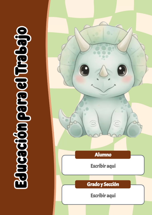 Portada de Dinosaurio de Educación para el Trabajo para cuaderno en formato A4 - diseño exclusivo y original