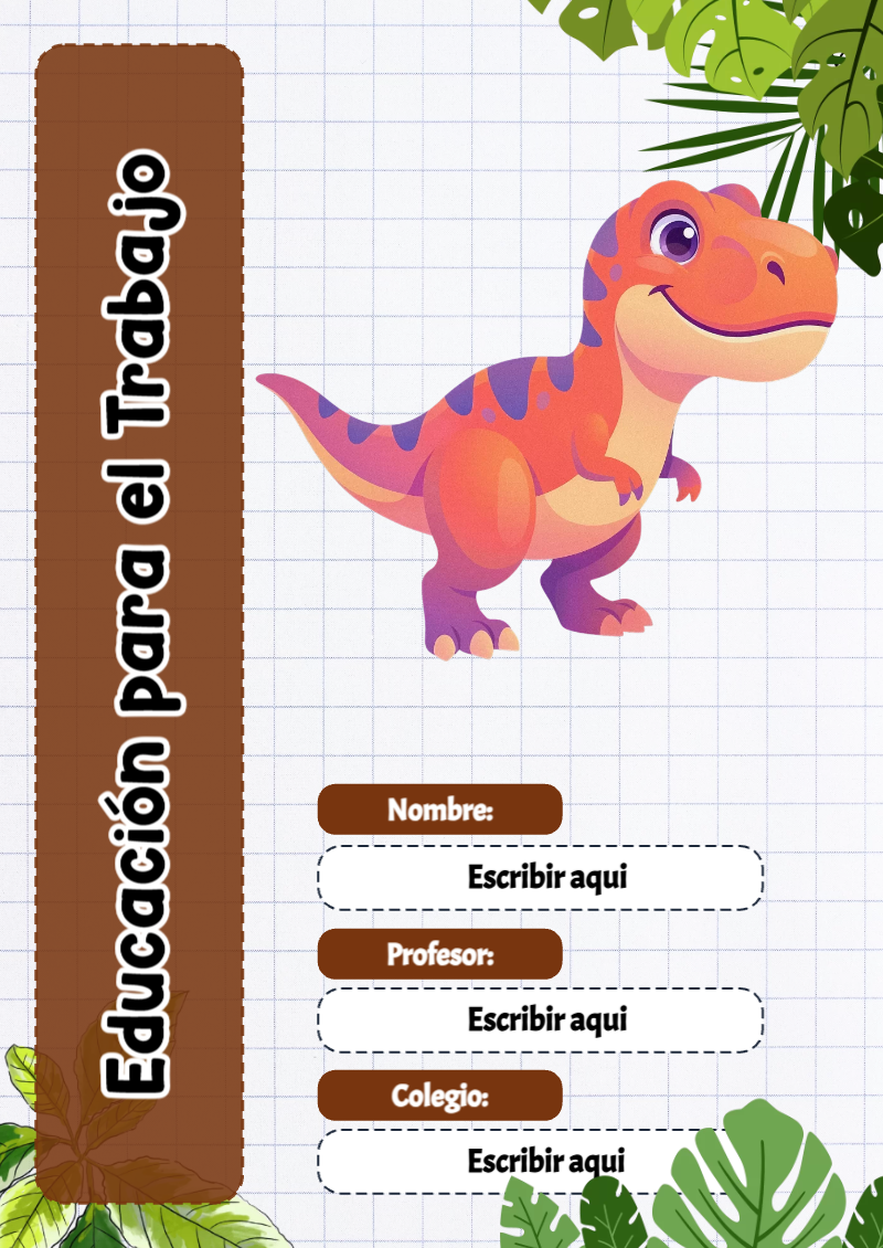 Portada de Dinosaurio de Educación para el Trabajo Editable para Imprimir Gratis