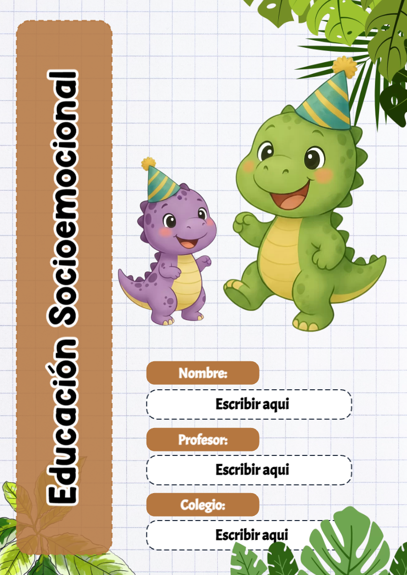 Portada de Dinosaurio de Educación Socioemocional para cuaderno para clases - para todas las edades y grados