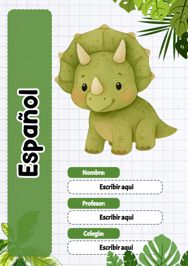 Portada de Dinosaurio de Español para cuaderno escolar creativa - diseño escolar moderno