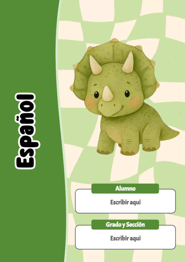 Portada de Dinosaurio de Español para cuaderno para estudiantes - ideal para el nuevo año escolar