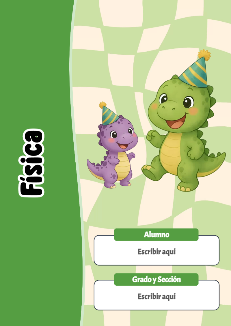 Portada de Dinosaurio de Física Editable para Imprimir Gratis