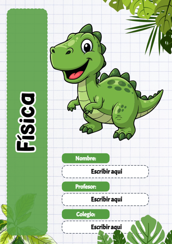 Portada de Dinosaurio de Física para cuaderno llamativa y bonita - creación especial de Mini Canva