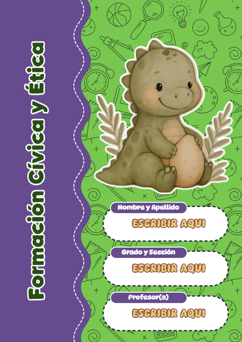 Portada de Dinosaurio de Formación Cívica y Ética Editable para Imprimir Gratis