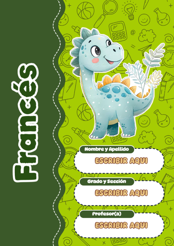 Portada de Dinosaurio de Francés para cuaderno ideal para niños - creación especial de Mini Canva