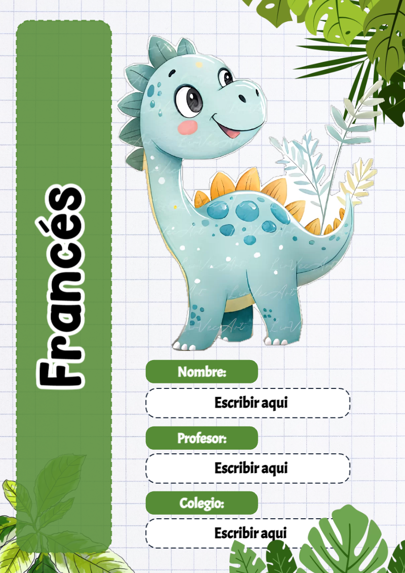 Portada de Dinosaurio de Francés Editable para Imprimir Gratis