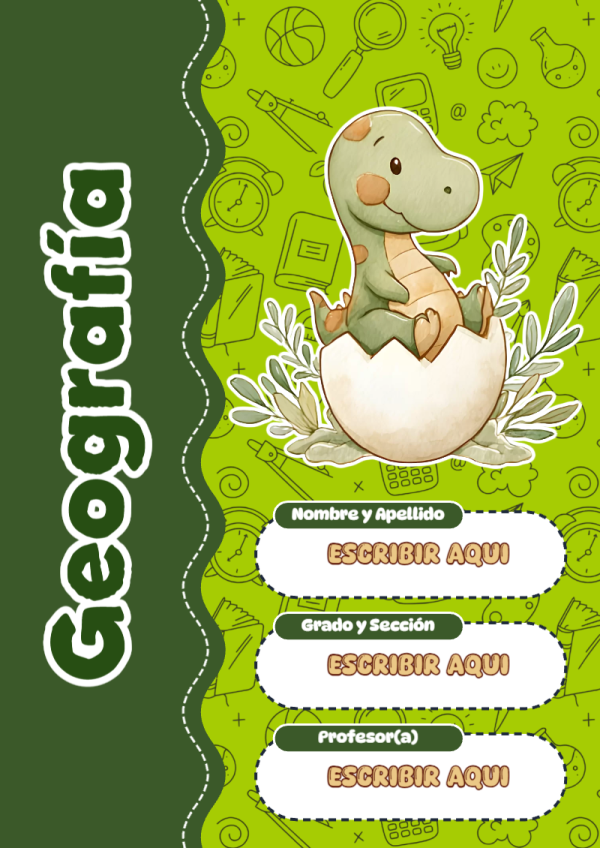 Portada de Dinosaurio de Geografía para cuaderno para niños de primaria - diseño escolar moderno