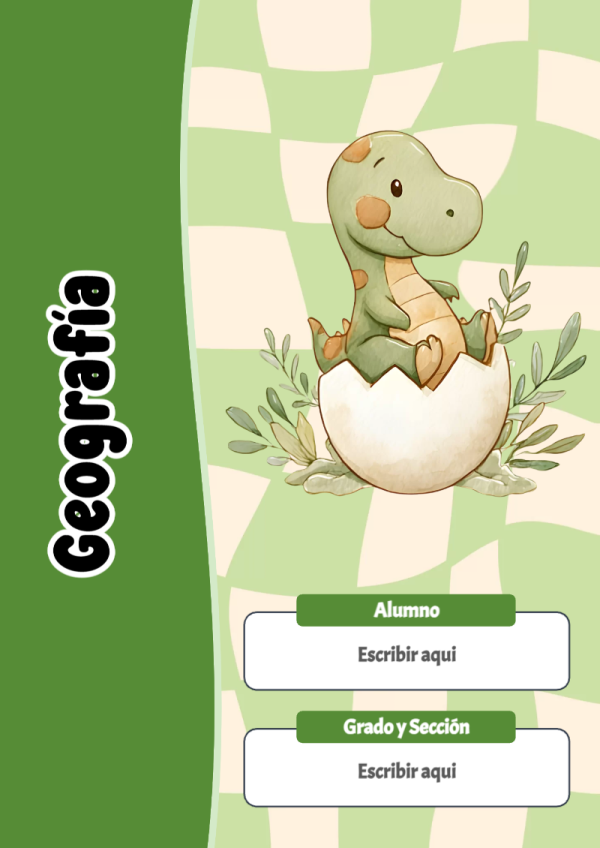 Portada de Dinosaurio de Geografía para cuaderno personalizada para imprimir - creación especial de Mini Canva