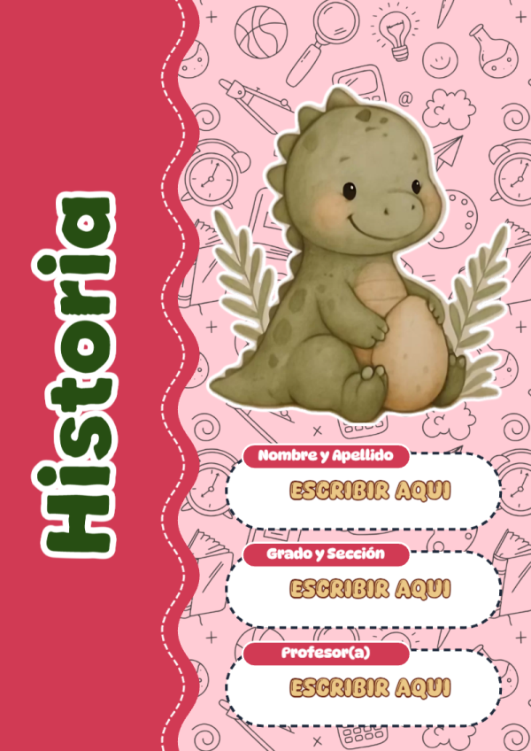 Portada de Dinosaurio de Historia para cuaderno ideal para niños - estilo único para estudiantes