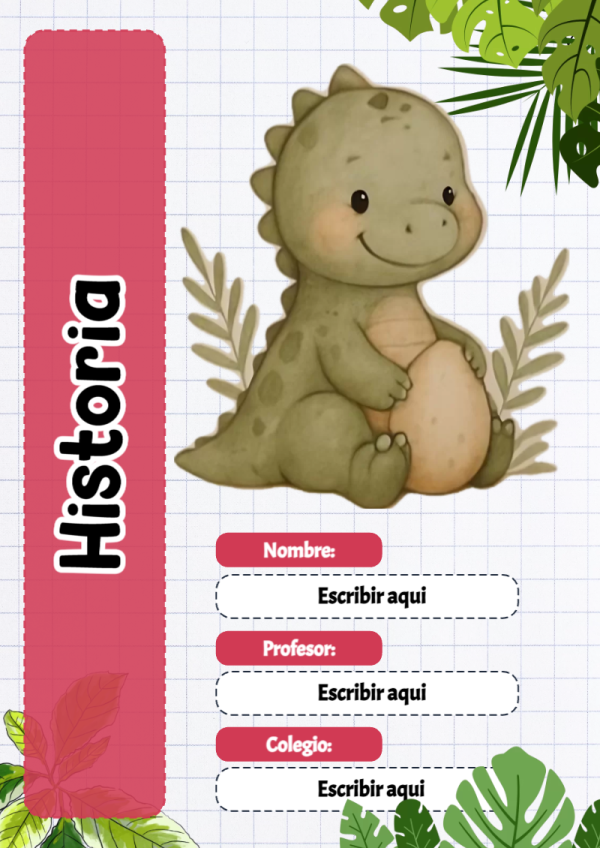 Portada de Dinosaurio de Historia para cuaderno para primaria - para todas las edades y grados
