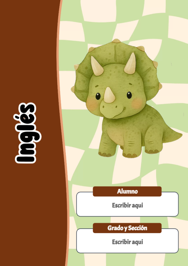 Portada de Dinosaurio de Inglés para cuaderno en formato A4 - estilo único para estudiantes