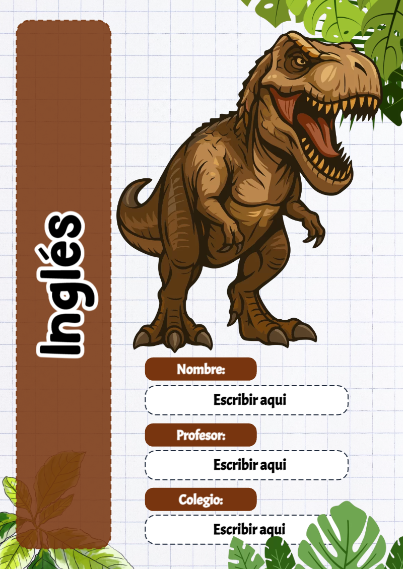 Portada de Dinosaurio de Inglés Editable para Imprimir Gratis