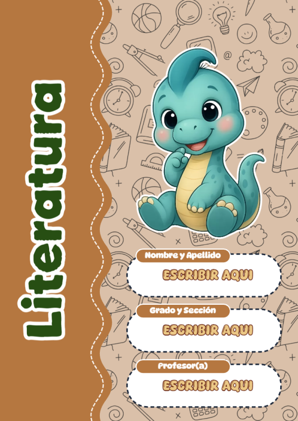Portada de Dinosaurio de Literatura para cuaderno bonita para imprimir - creación especial de Mini Canva