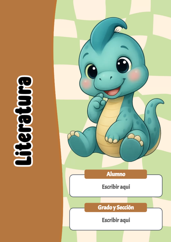 Portada de Dinosaurio de Literatura para cuaderno personalizada para imprimir - versión premium para imprimir