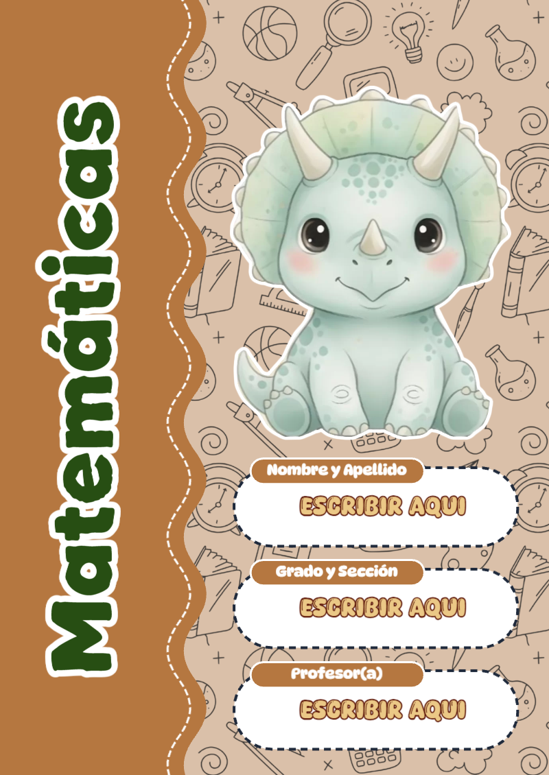 Portada de Dinosaurio de Matemáticas para cuaderno en tamaño A4 - tendencia educativa 2026