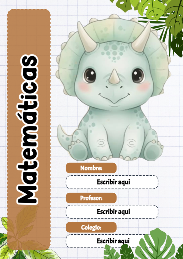 Portada de Dinosaurio de Matemáticas para cuaderno llamativa y bonita - perfecto para organizar tus apuntes