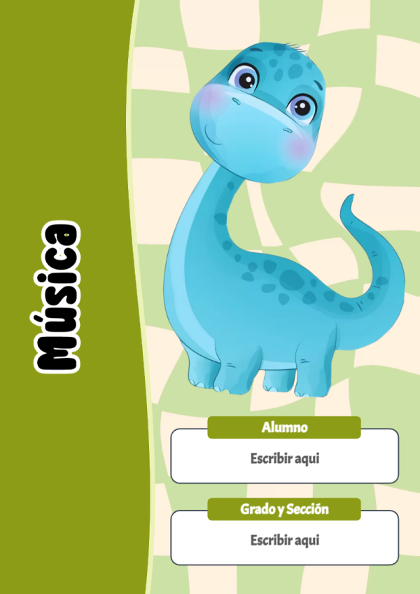 Portada de Dinosaurio de Música para cuaderno con diseño bonito - creación especial de Mini Canva