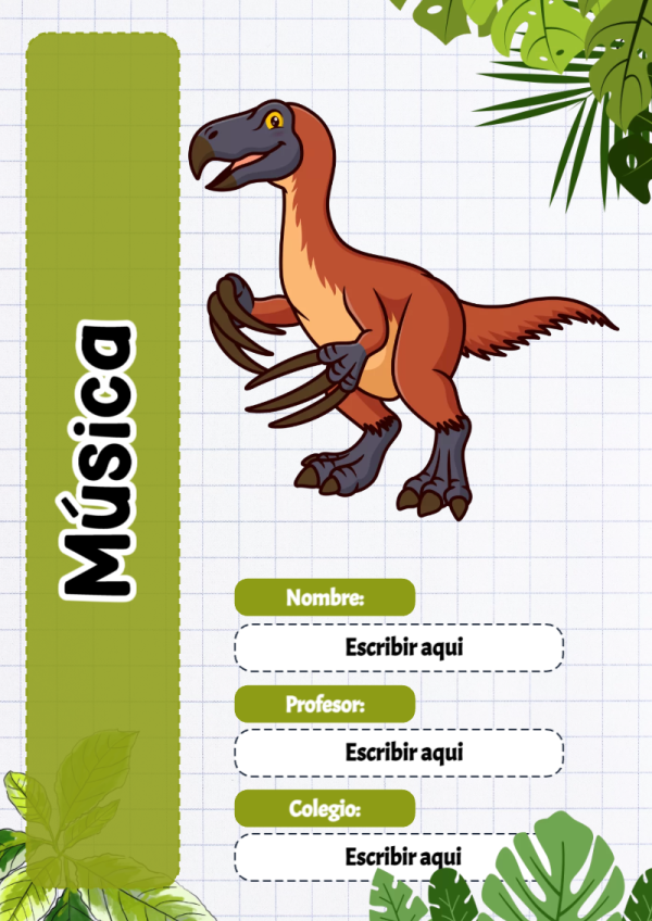 Portada de Dinosaurio de Música para cuaderno para primaria - estilo único para estudiantes