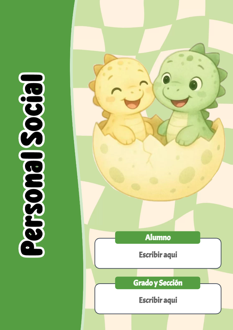Portada de Dinosaurio de Personal Social para cuaderno para primaria - para personalizar tus materias