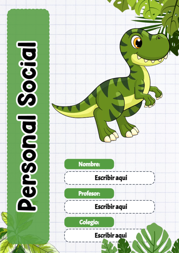 Portada de Dinosaurio de Personal Social para cuaderno personalizada para imprimir - versión premium para imprimir