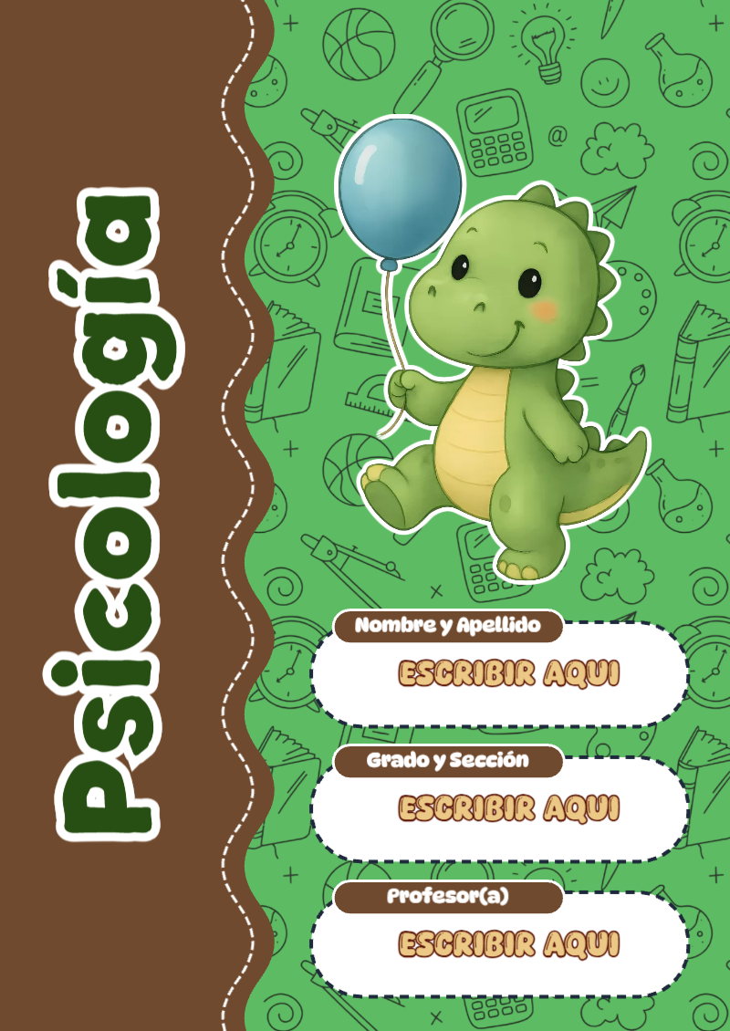Portada de Dinosaurio de Psicología para cuaderno bonita para imprimir - diseño escolar moderno