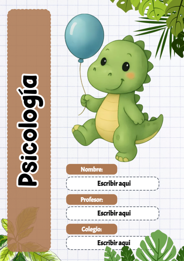 Portada de Dinosaurio de Psicología para cuaderno para niños de primaria - para el regreso a clases