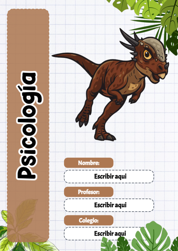 Portada de Dinosaurio de Psicología para cuaderno colorida y creativa - con colores vivos y llamativos