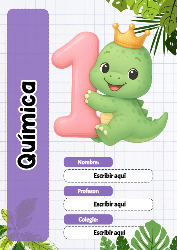 Portada de Dinosaurio de Química para cuaderno bonita para imprimir - ideal para el nuevo año escolar