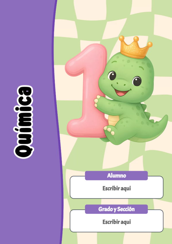 Portada de Dinosaurio de Química para cuaderno fácil de imprimir - formato digital listo para usar