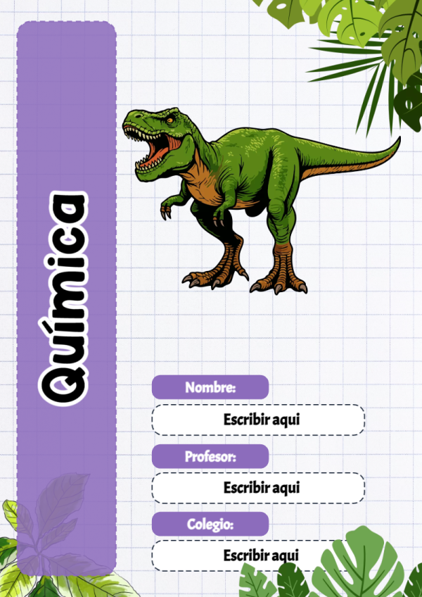 Portada de Dinosaurio de Química para cuaderno en tamaño A4 - para el regreso a clases
