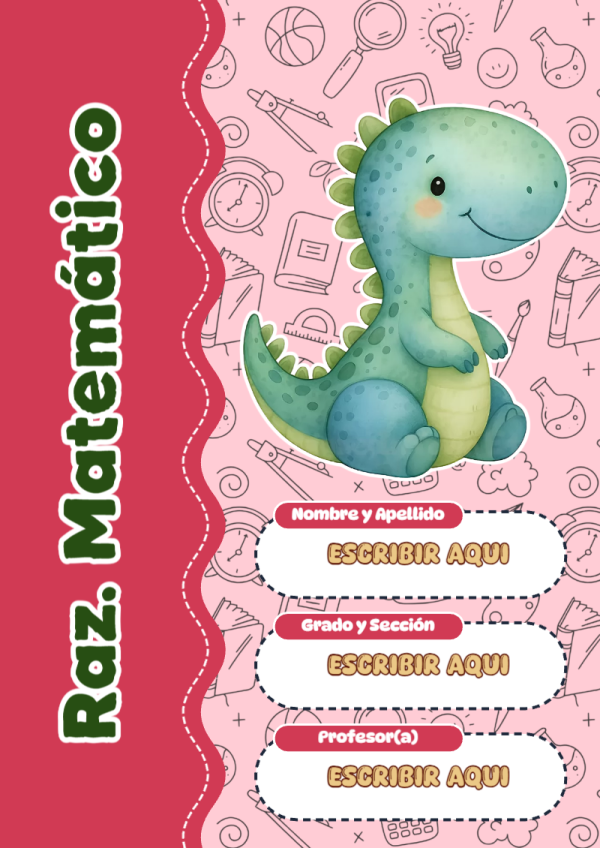 Portada de Dinosaurio de Raz. Matemático para cuaderno decorativa y bonita - con colores vivos y llamativos