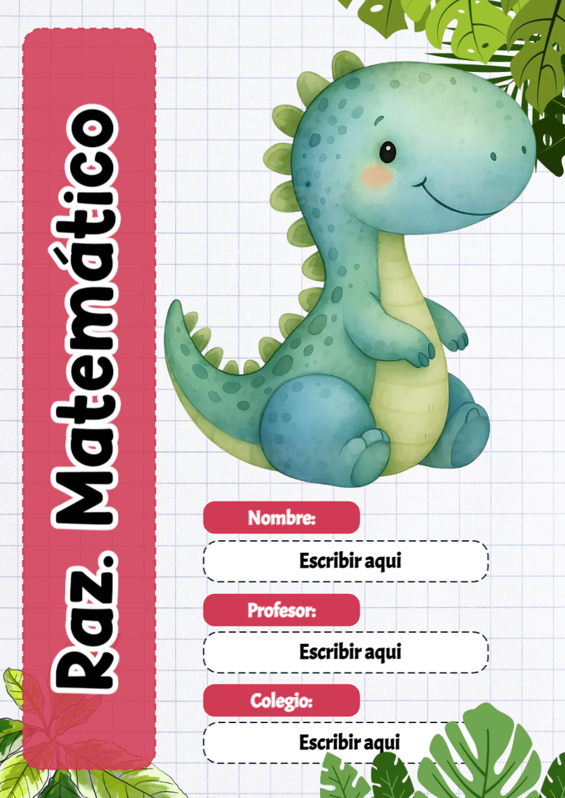 Portada de Dinosaurio de Raz. Matemático Editable para Imprimir Gratis