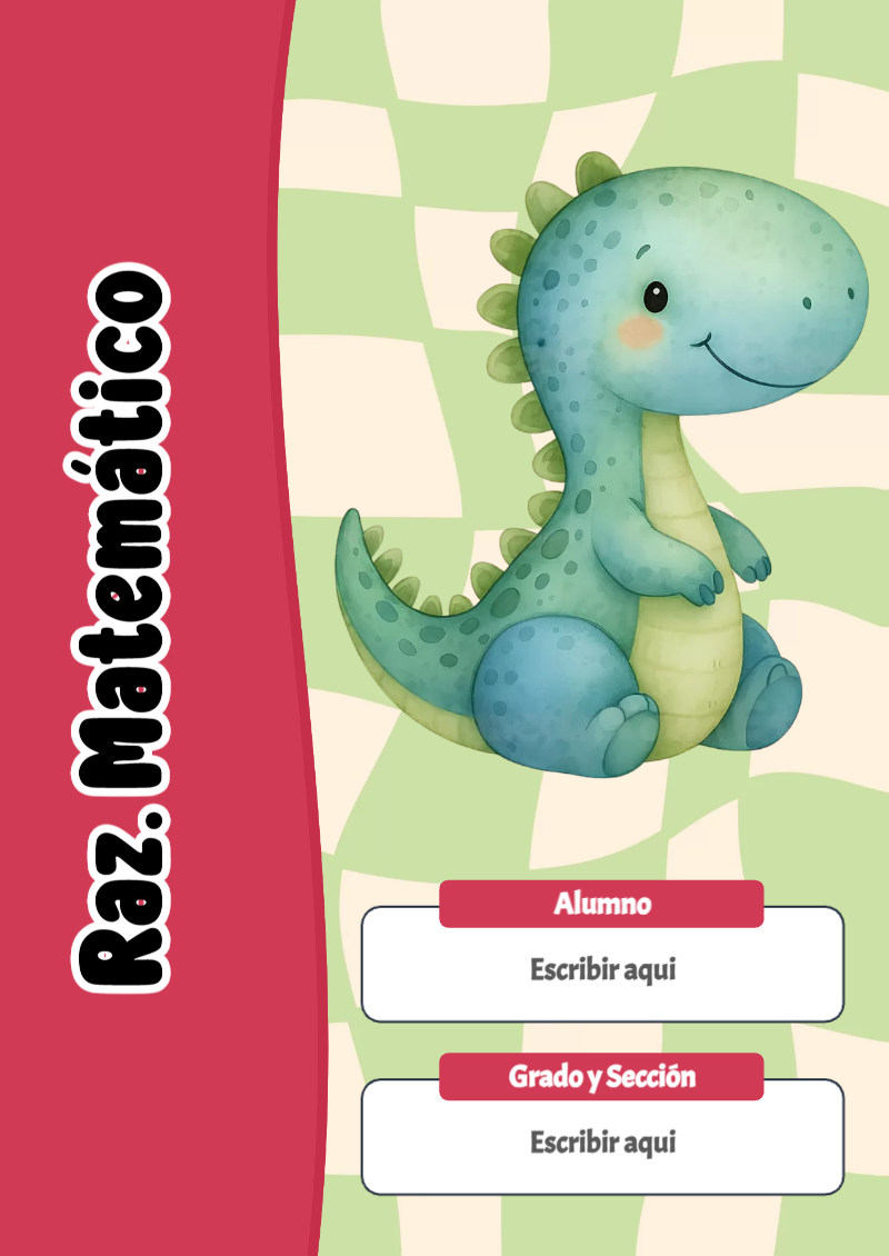 Portada de Dinosaurio de Raz. Matemático Editable para Imprimir Gratis