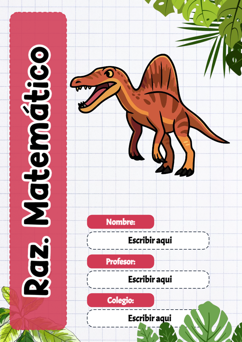 Portada de Dinosaurio de Raz. Matemático Editable para Imprimir Gratis