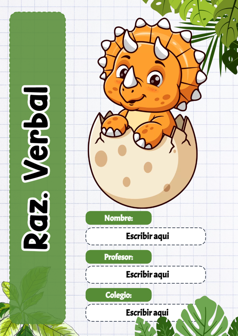 Portada de Dinosaurio de Raz. Verbal para cuaderno en tamaño A4 - ideal para cuadernos de espiral