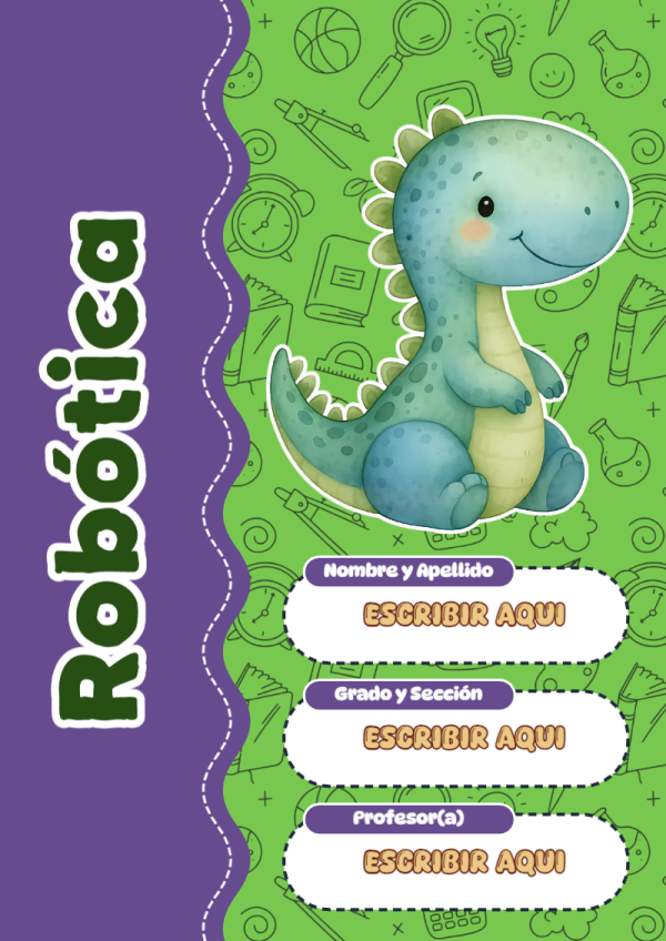 Portada de Dinosaurio de Robótica para cuaderno bonita para imprimir - para todas las edades y grados