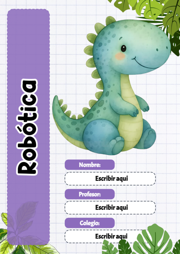 Portada de Dinosaurio de Robótica para cuaderno llamativa y bonita - perfecto para organizar tus apuntes