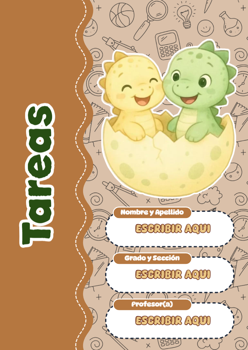 Portada de Dinosaurio de Tareas para cuaderno escolar para imprimir gratis - creación especial de Mini Canva