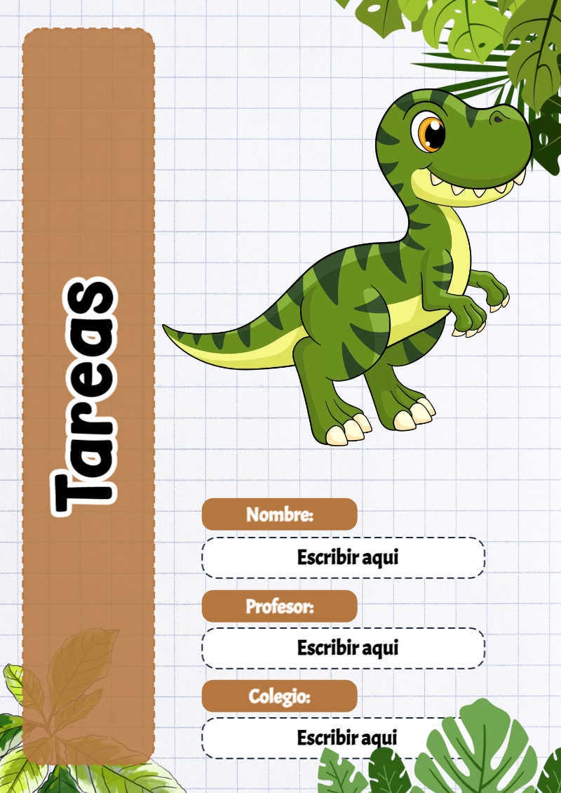 Portada de Dinosaurio de Tareas para cuaderno fácil de imprimir - ideal para el nuevo año escolar