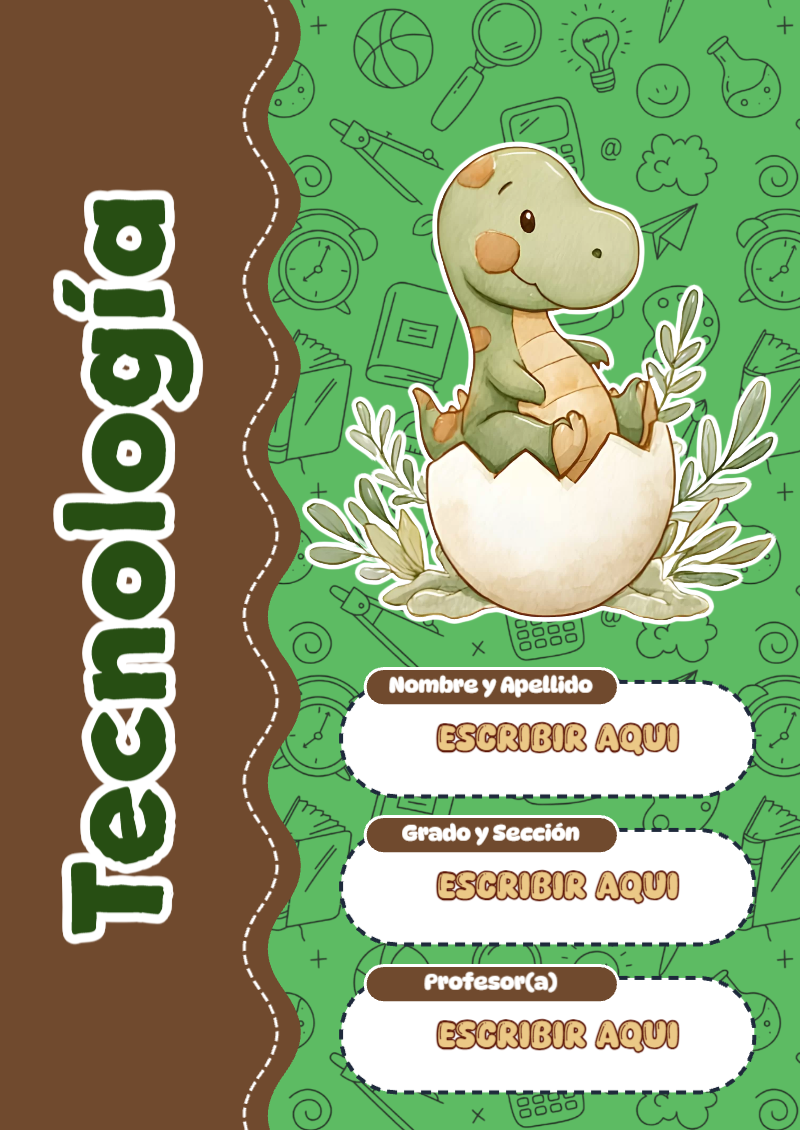 Portada de Dinosaurio de Tecnología para cuaderno para clases - para el regreso a clases