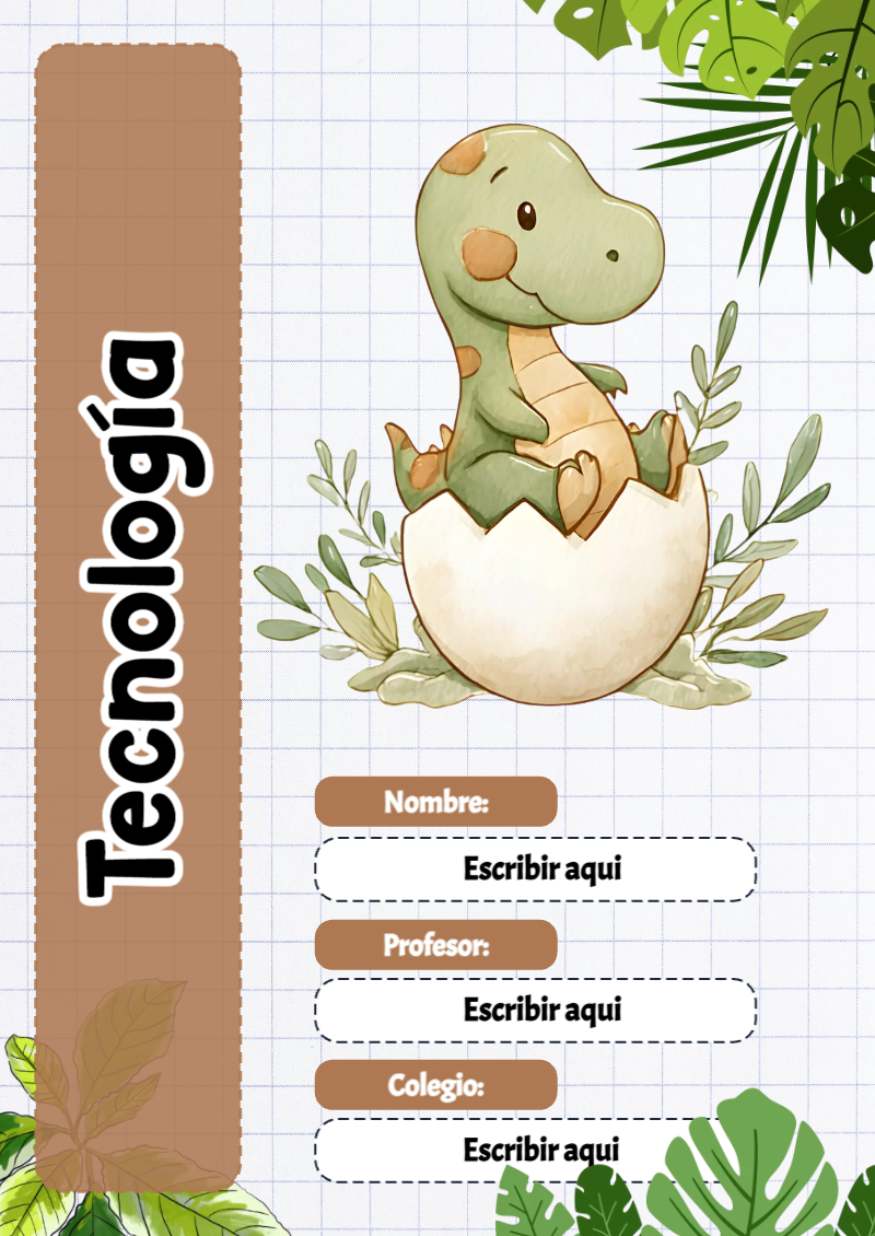 Portada de Dinosaurio de Tecnología Editable para Imprimir Gratis