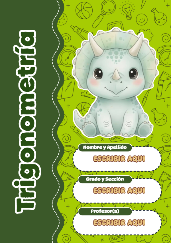 Portada de Dinosaurio de Trigonometría para cuaderno para clases - versión premium para imprimir